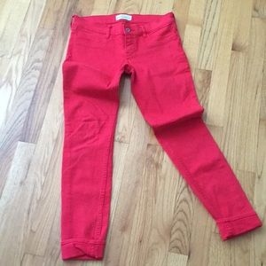 Abercrombie kids jeans sz 16 in red EUC, inseam=29”, waist=15”+(stretch), l=34”